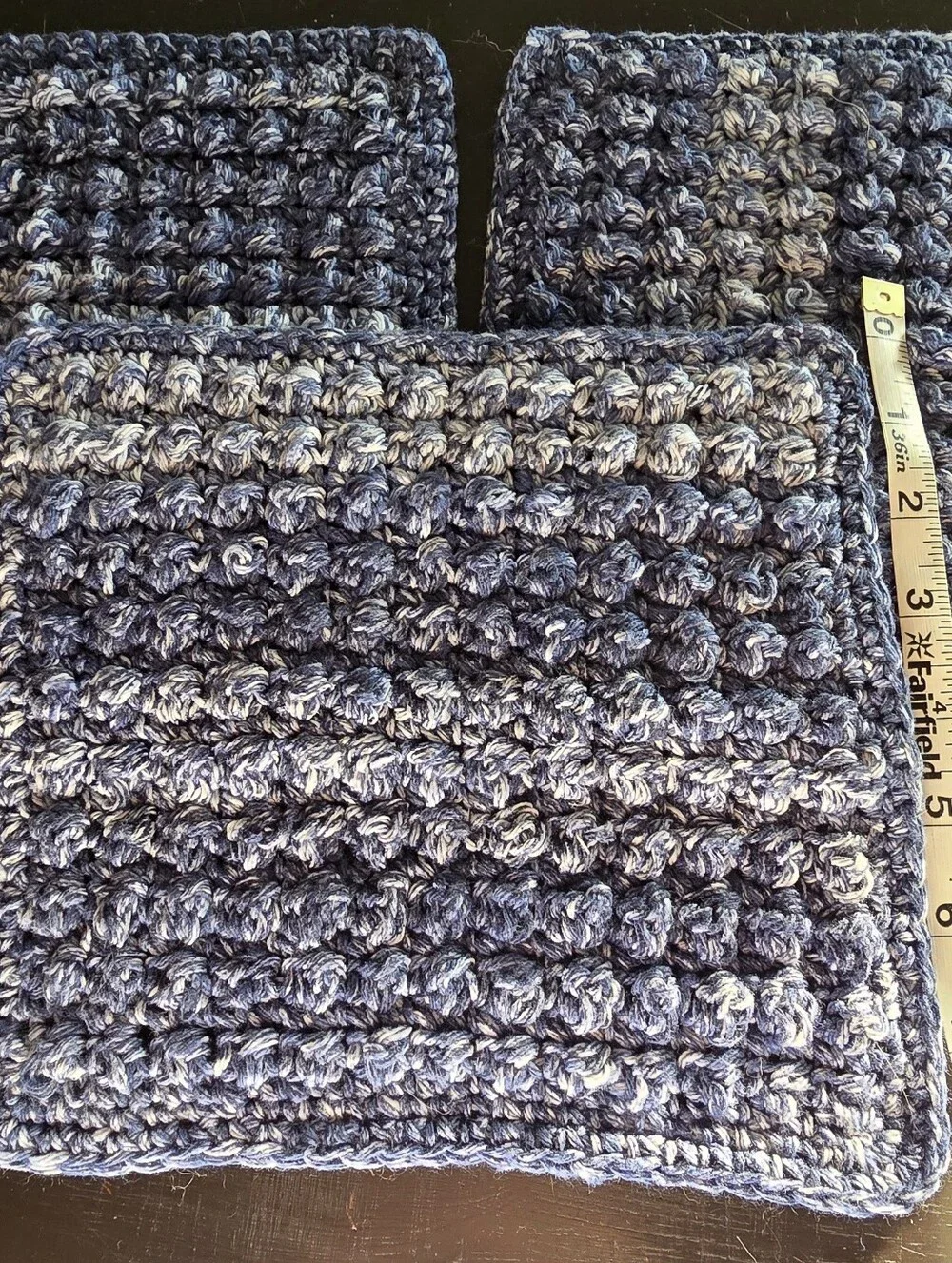 Handcrafted Textured Crochet Dishcloth Set 8x8 Eco-Friendly Cotton Blue Ombre
